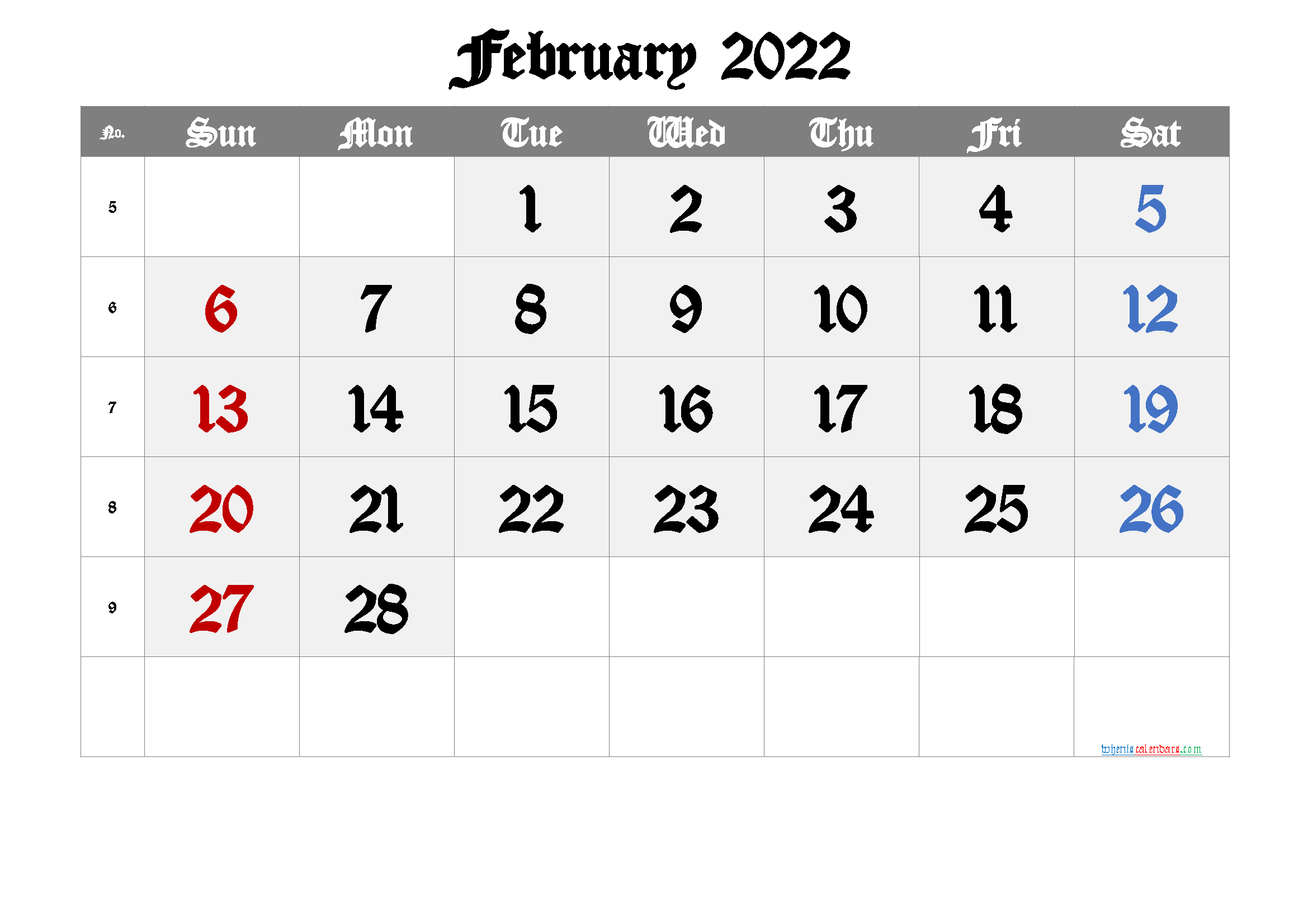 Free Printable Calendar 2022 February 6 Templates