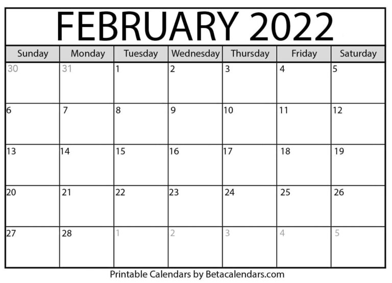 Free Printable February 2022 Calendar 1