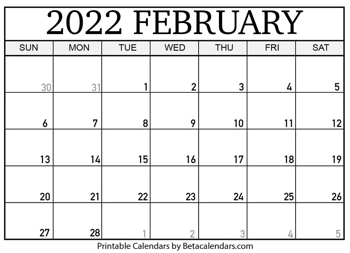 Free Printable February 2022 Calendar 4