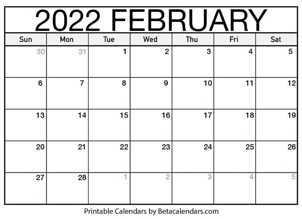 Free Printable February 2022 Calendar 7
