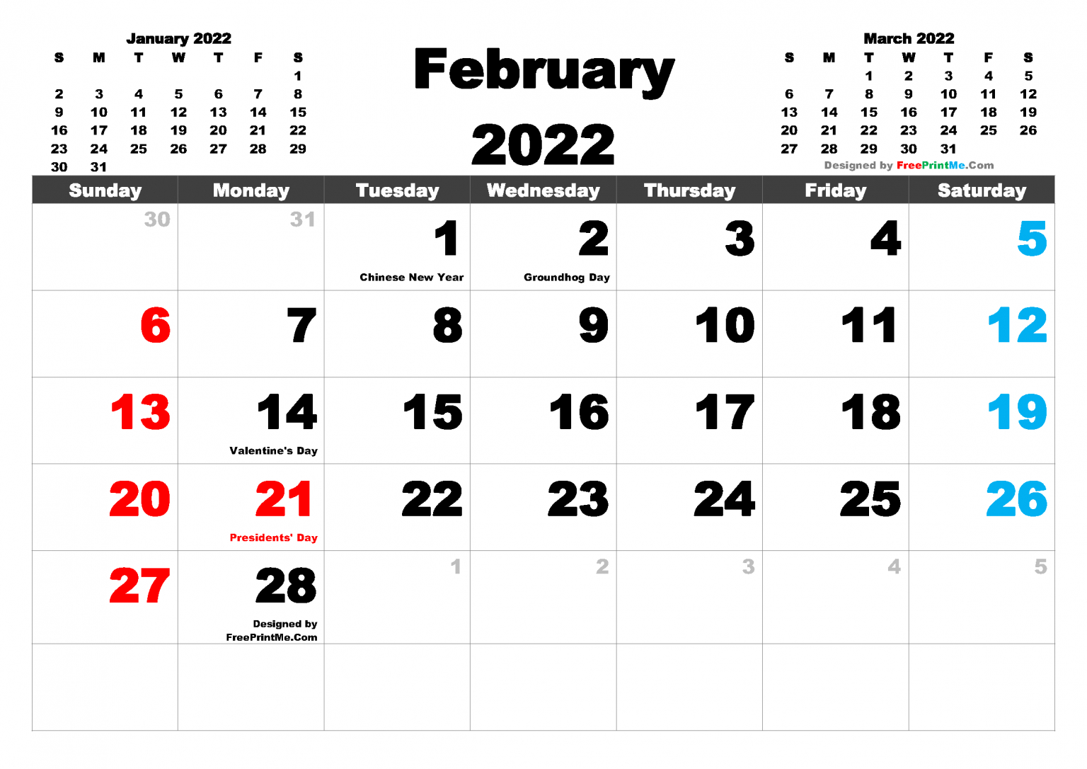 Free Printable February 2022 Calendar Pdf And Image 1