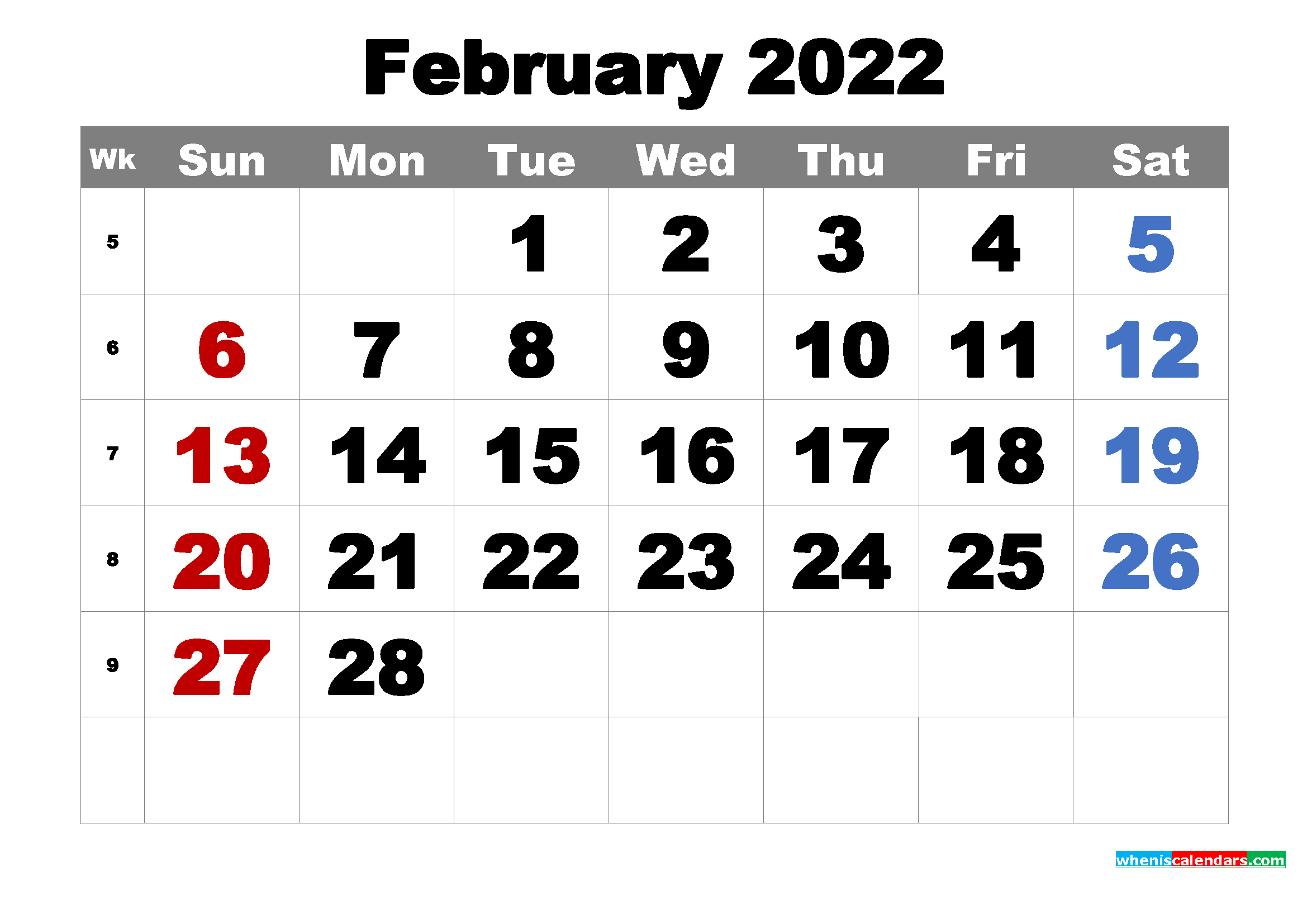 free printable february 2022 calendar word pdf image
