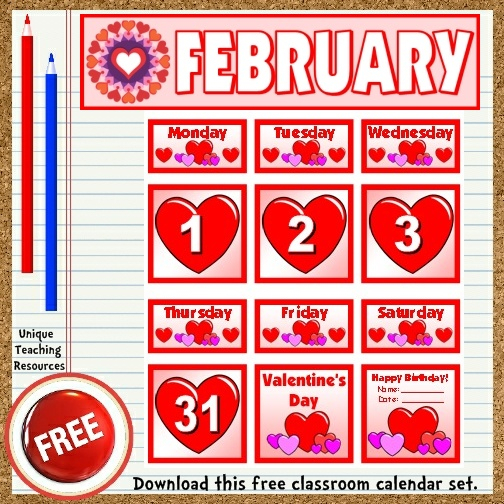 free printable february classroom calendar for school teachers