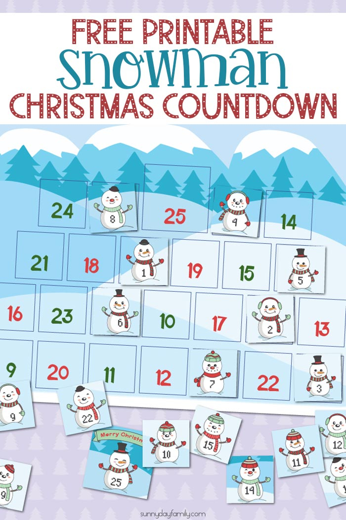 free printable snowman christmas countdown calendar for 4