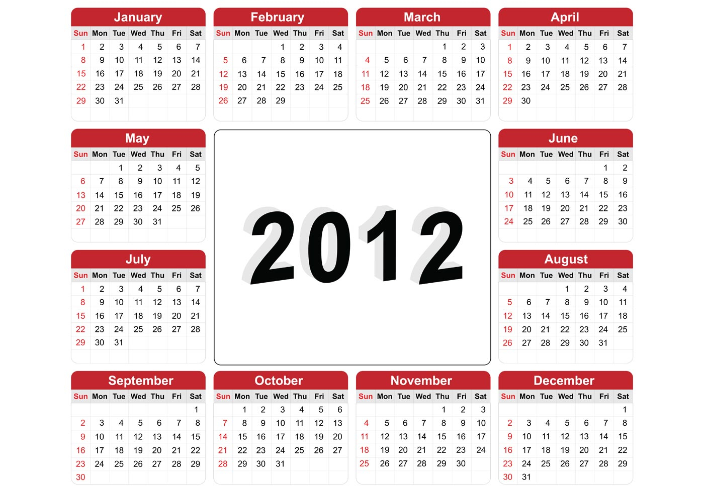 Free Vector Illustration Of 2012 Calendar Download Free