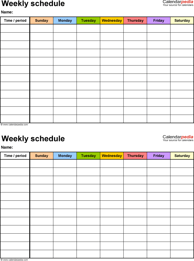 Free Weekly Schedule Templates For Word 18 Templates 1