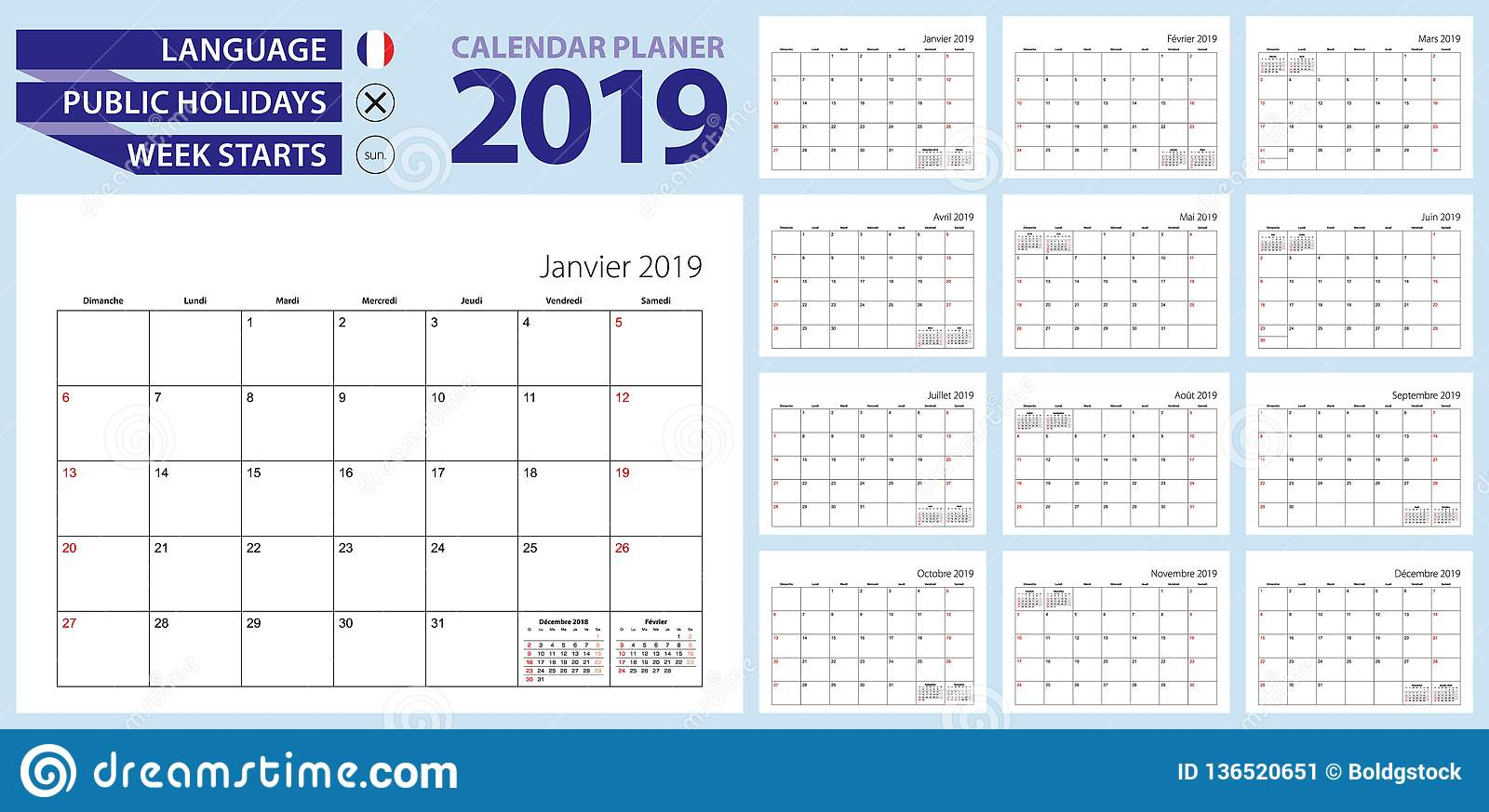 french calendar planner for 2019 french language week