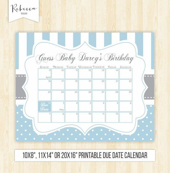 Guess The Date Boy Printable Due Date Calendar Blue Baby