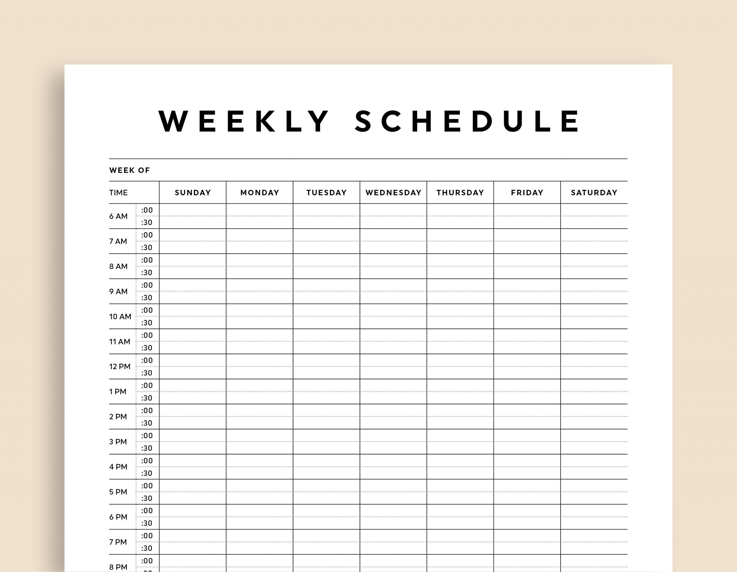 Half Hour Weekly Schedule Printable Half Hour Daily 1