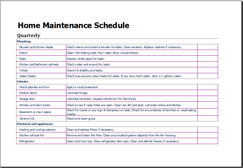 Home Maintenance Schedule Templates 10 Free Xlsx Docs