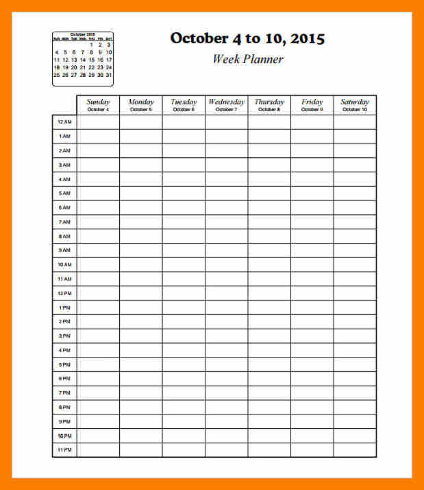 hourly calendar template template business 2