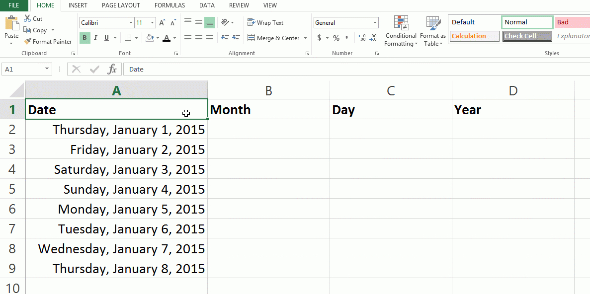 how to format months days and years in excel depict
