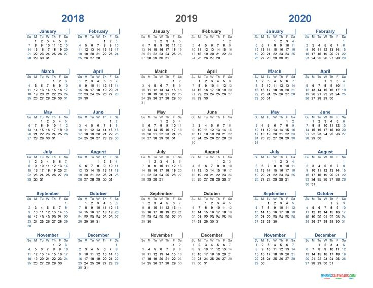 Impressive 3 Year Calendar 2020 Calendar Pdf Free