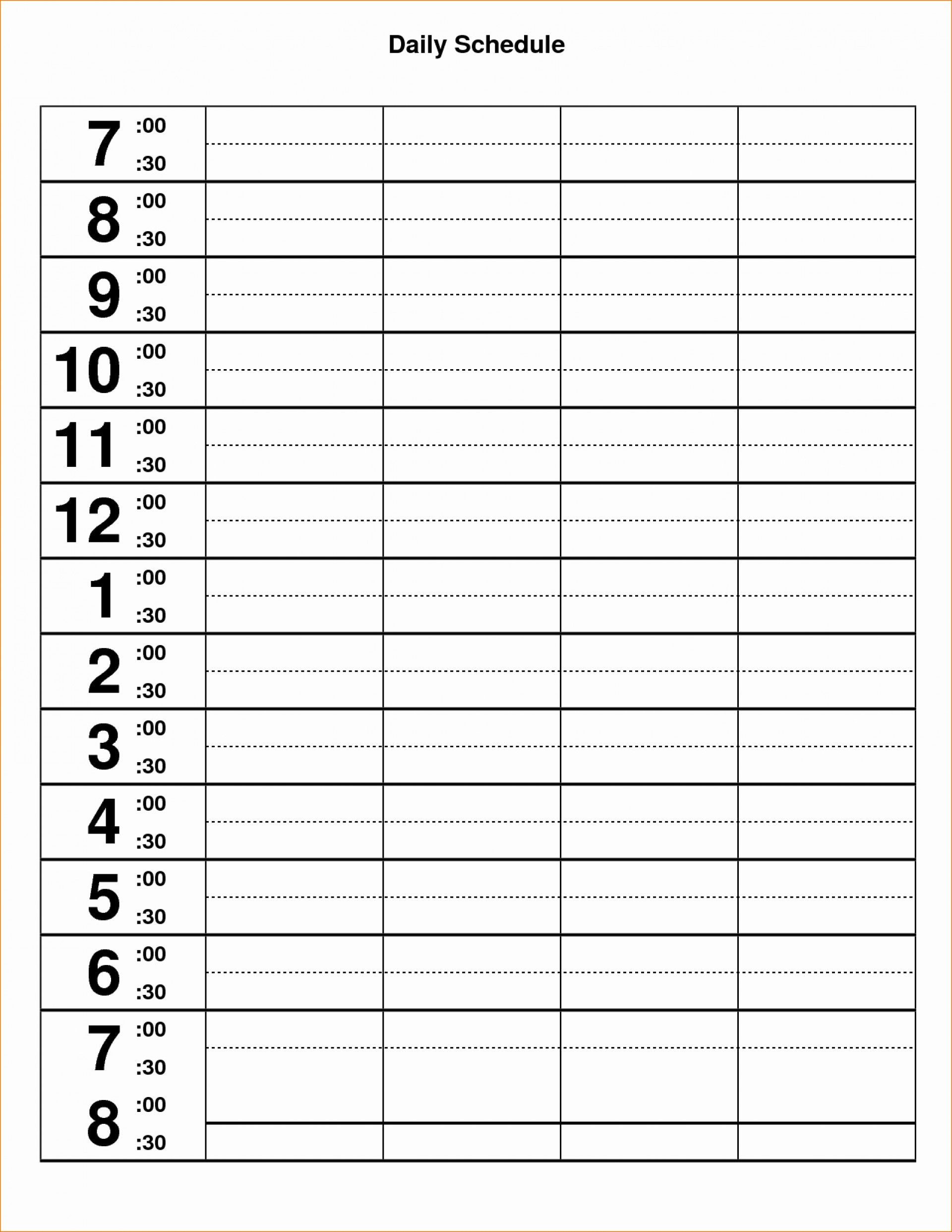 Incredible 30 Minute Increment Schedule Template Excel Weekly Calendar Template Daily