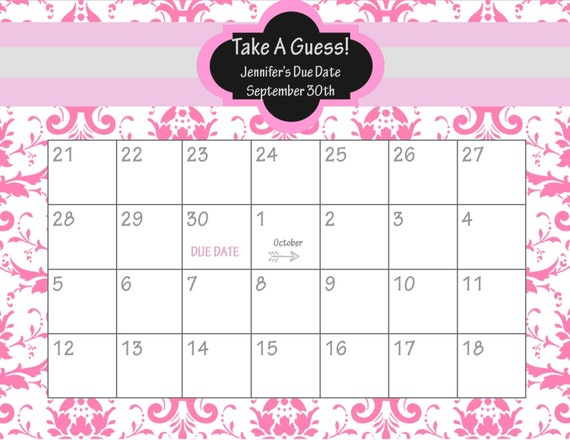 Items Similar To Printable Due Date Calendar Baby