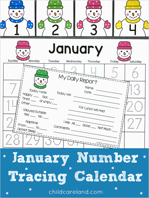 January Number Tracing Calendar Calendar Numbers