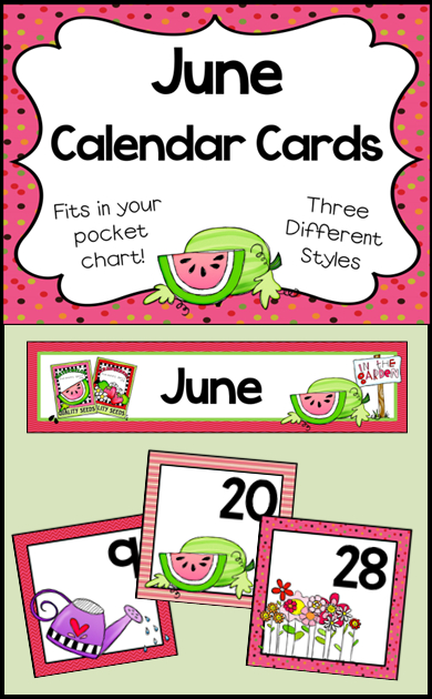 June Calendar Numbers Monthly Calendar Cards Set