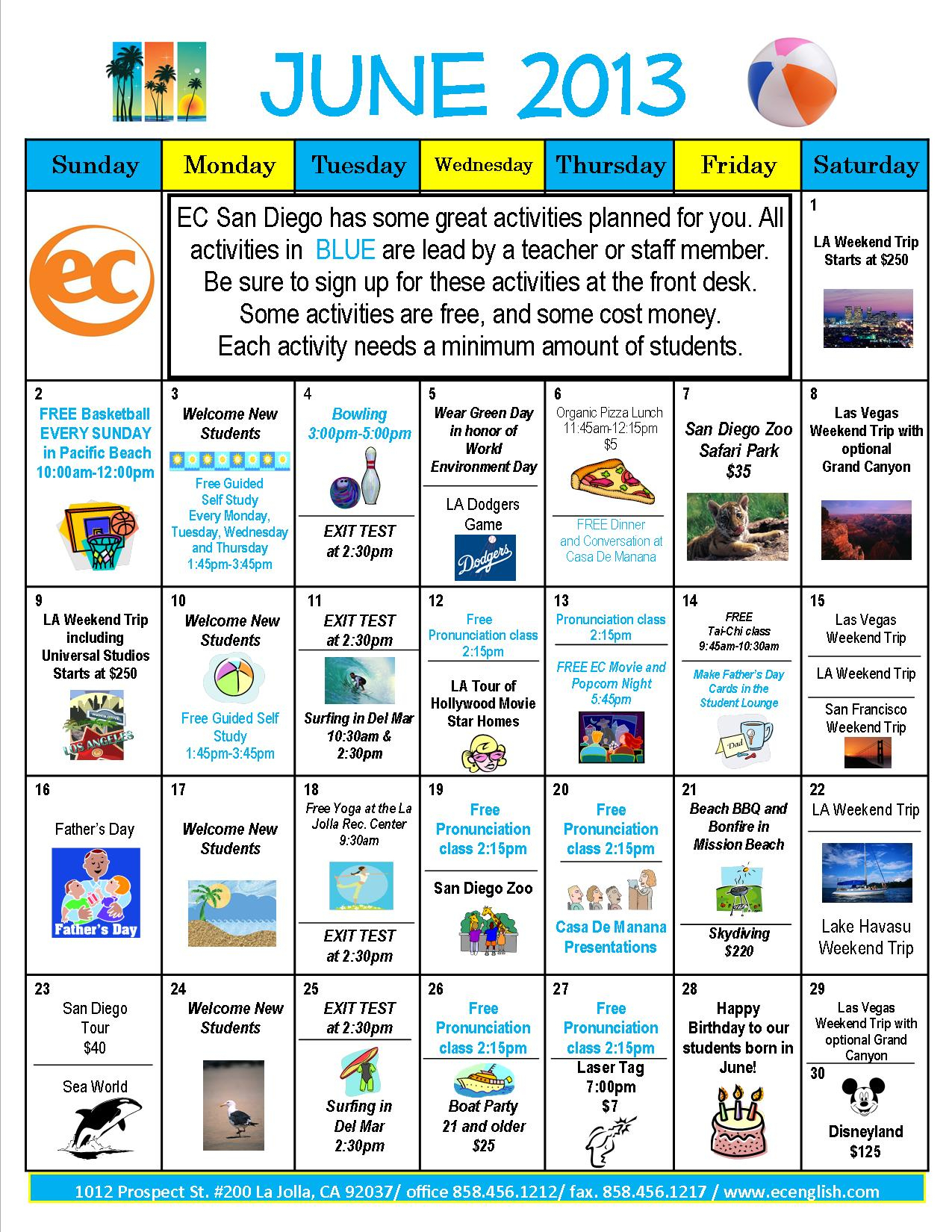 June Calendar Of Activities Ec San Diego Blog