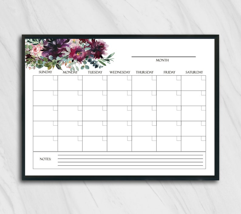 Large Blank Wall Calendar 2019 Horizontal Printable