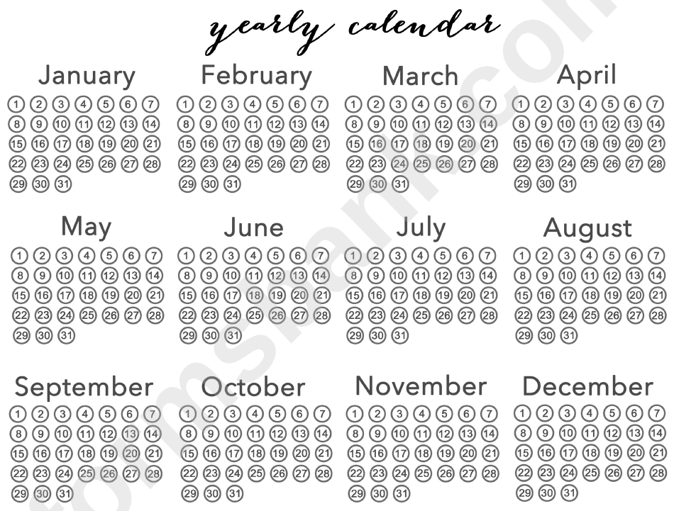 Large Blank Yearly Calendar Template Printable Pdf Download