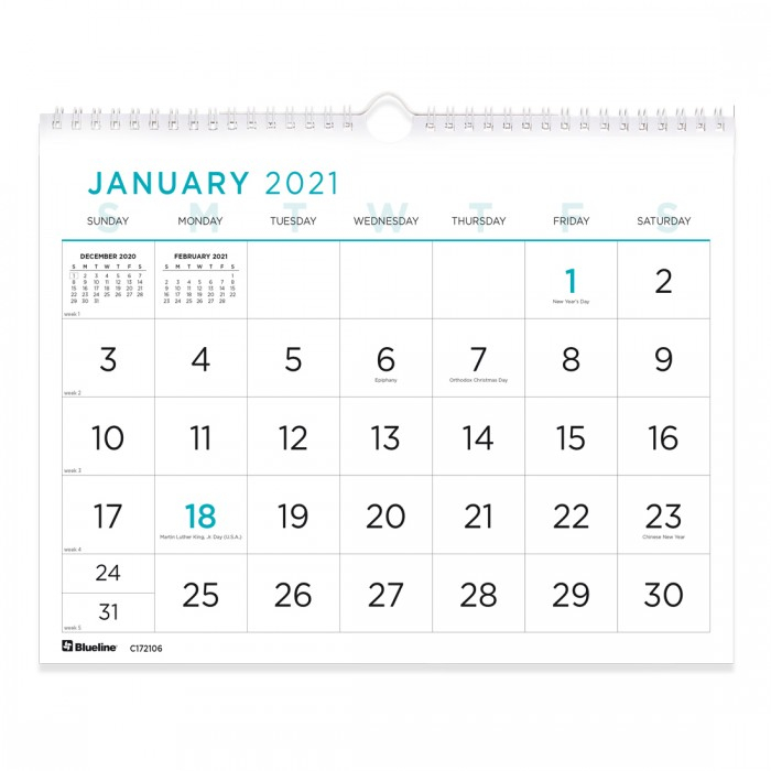 Large Print Wall Calendar 2021 English Blueline