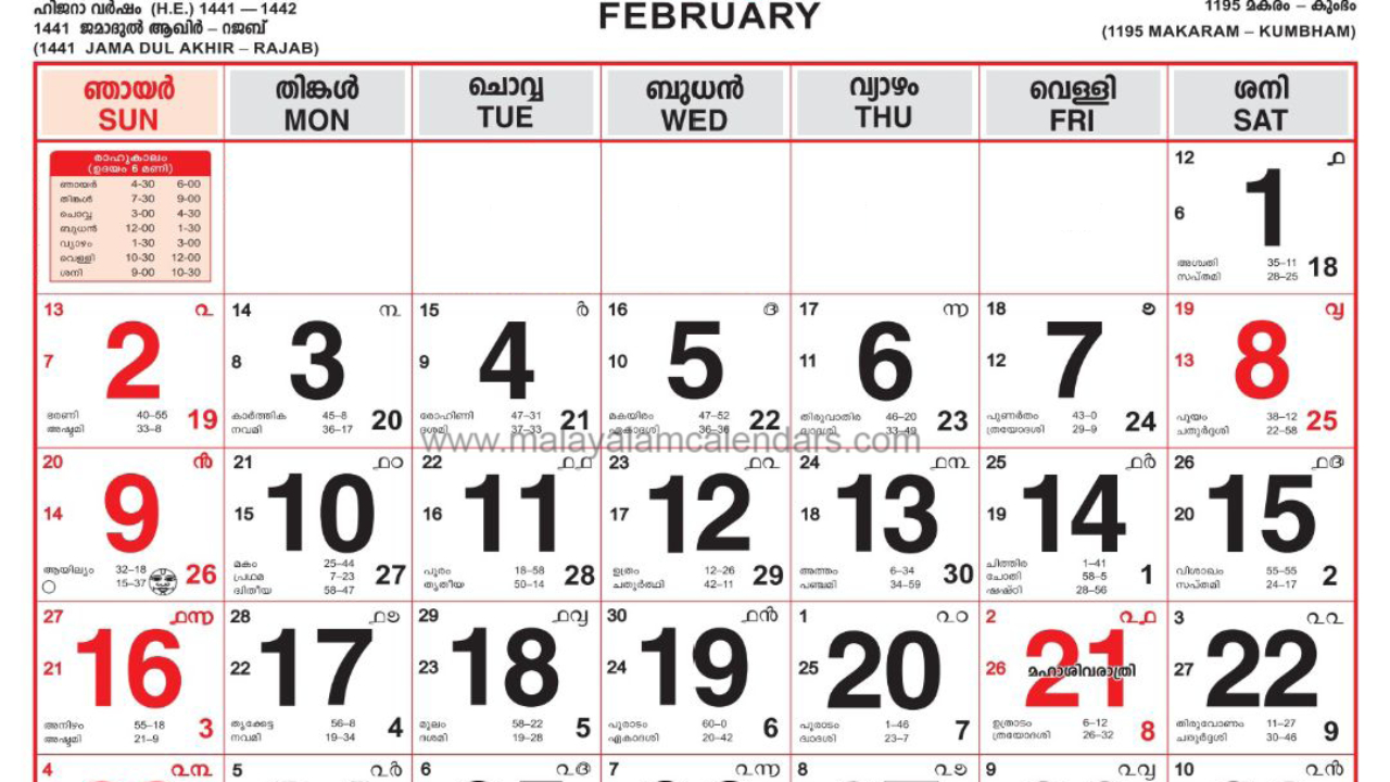 Malayala Manorama Calendar 2021