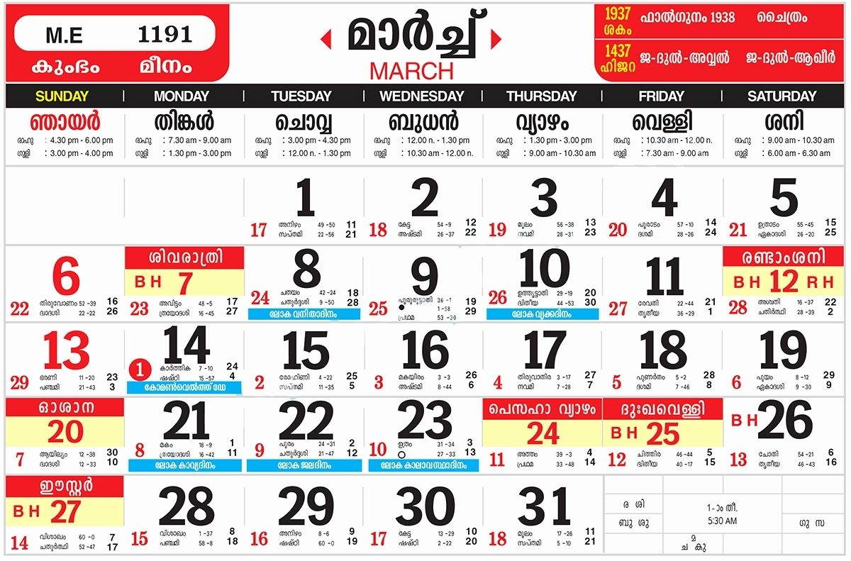 malayalam calendar 2021 march academic calendar