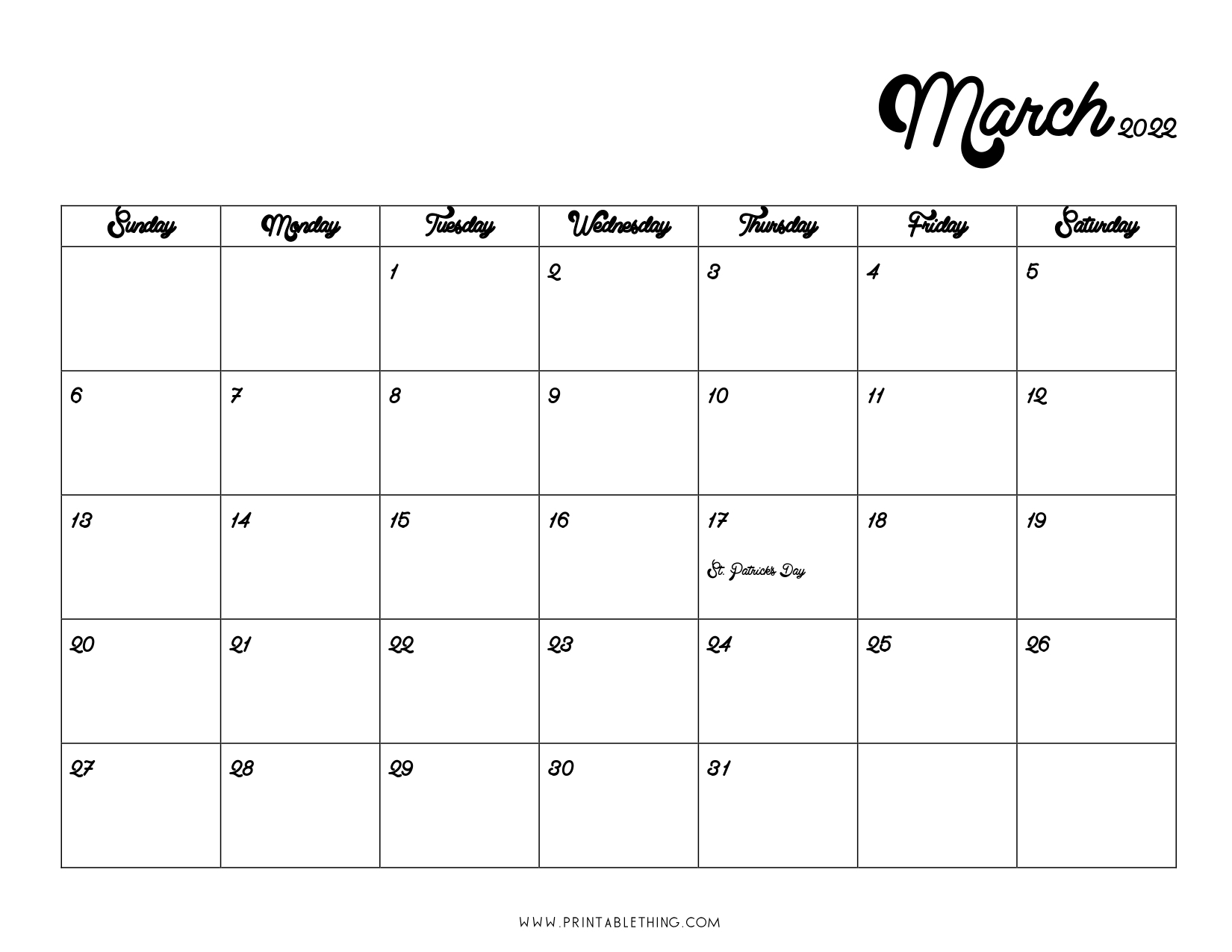 march 2022 calendar printable pdf us holidays blank