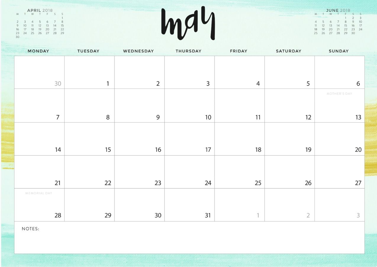 May 2018 Calendar Waterproof Weekly Planner Template