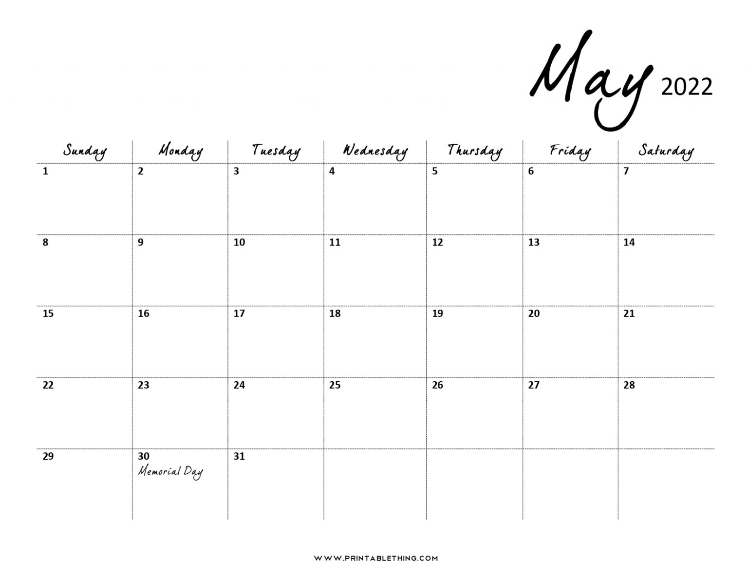 May 2022 Calendar Printable Pdf Us Holidays 2022