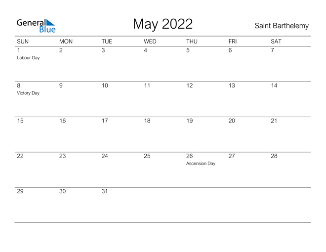 may 2022 calendar saint barthelemy