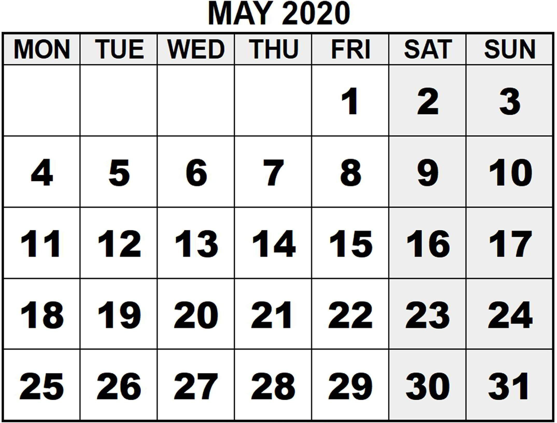May Calendar 2020 Monthly February Calendar Printable