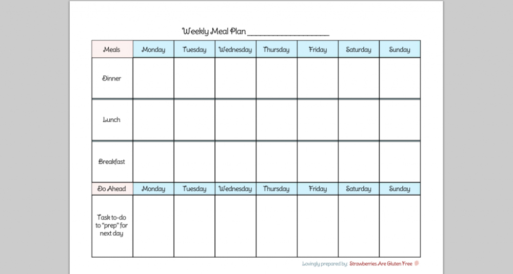 Meal Plan Printable Chart Hoskin Pertaining To 7 Day 1