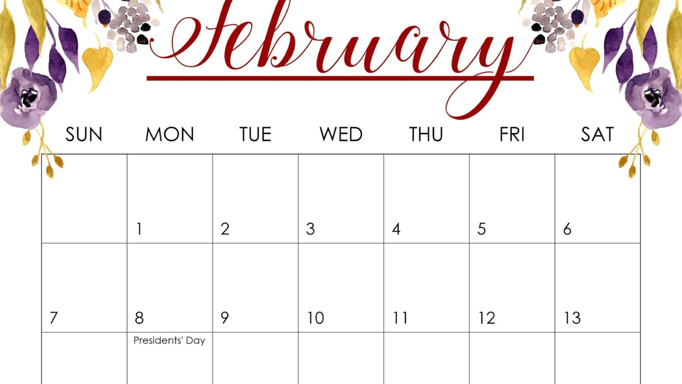 Monthly February 2021 Calendar Blank Printable Template