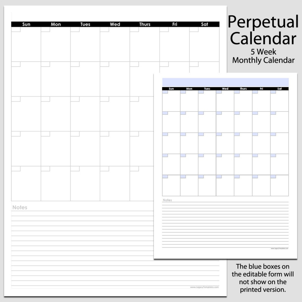 Monthly Perpetual Calendar With Notes In Portrait 8 1 2 1