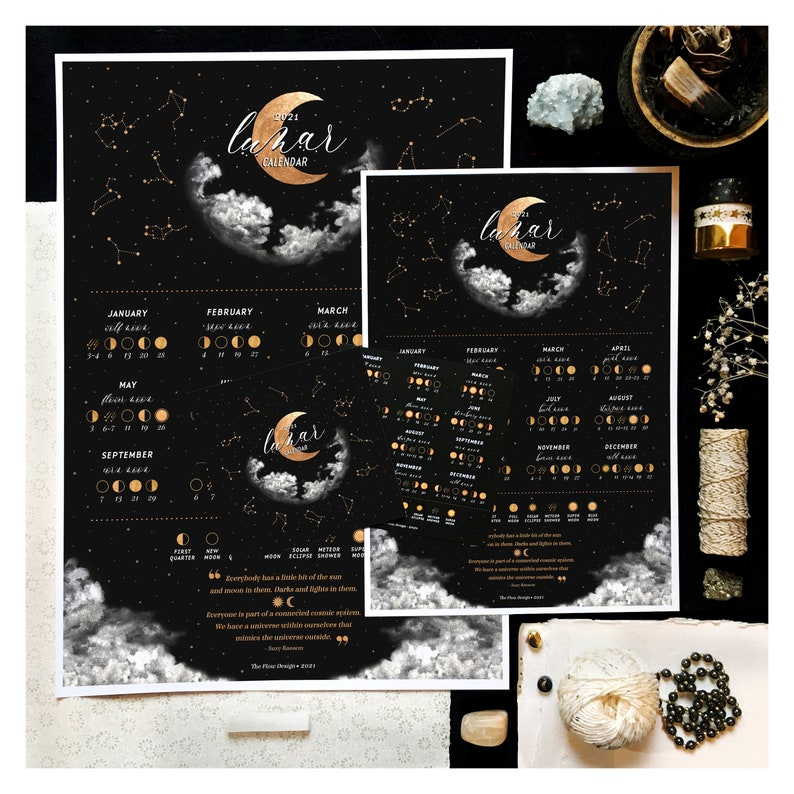 moon calendar 2021 lunar calendar moon phases print black