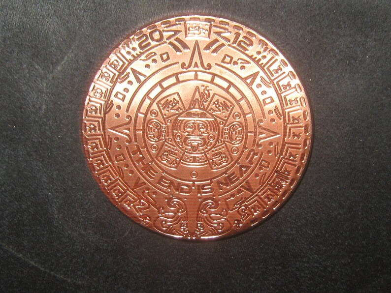 New 2012 1 Oz Copper Aztec Mayan Calendar Sun Coin The Etsy