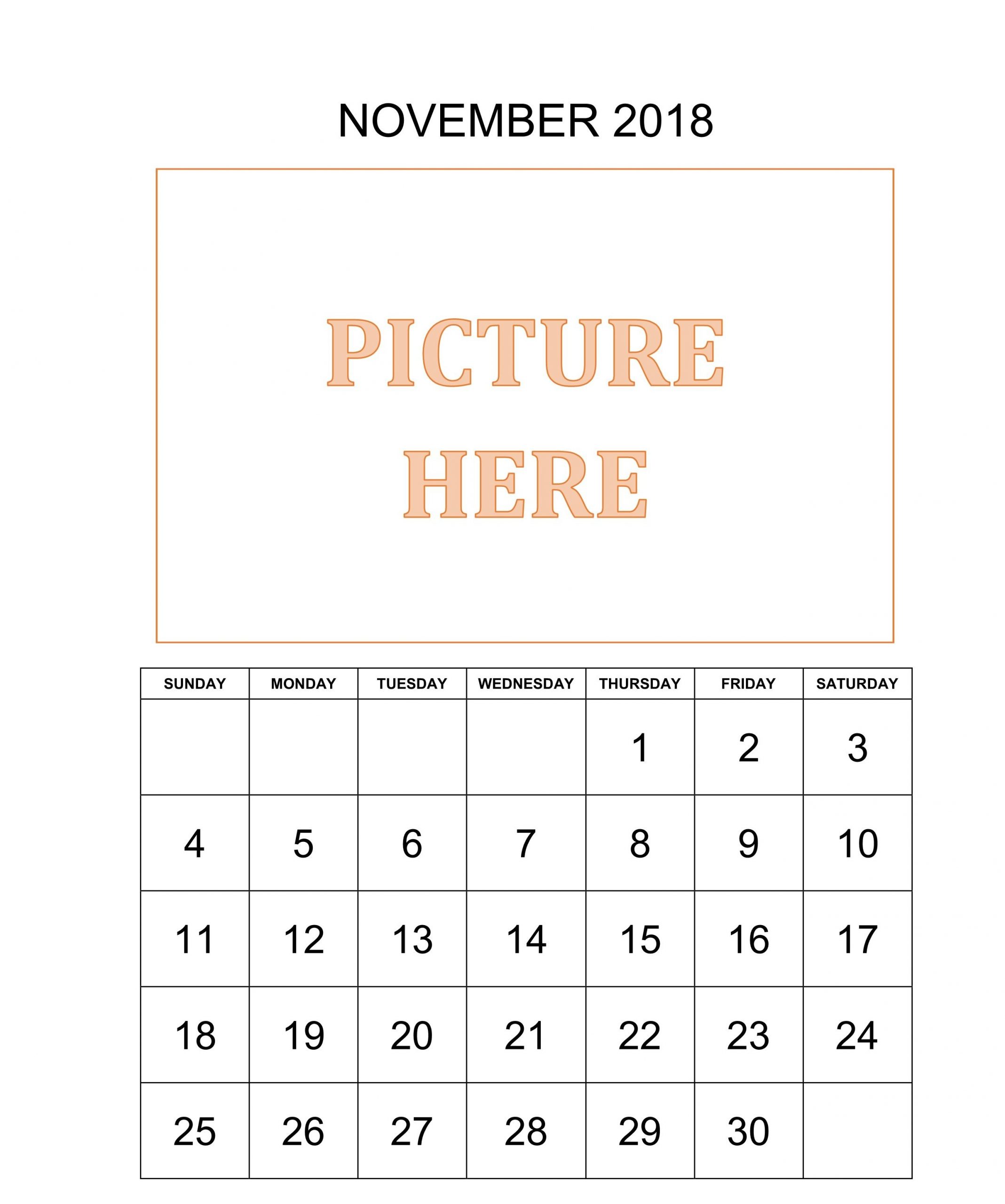 November 2018 Printable Calendar Waterproof Blank