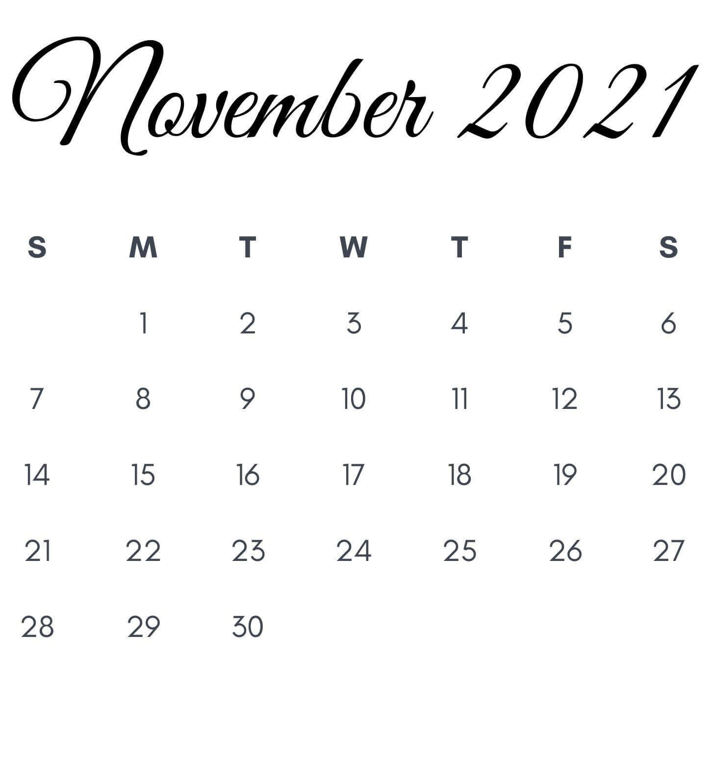 November 2021 Calendar Printable Template Pdf Word