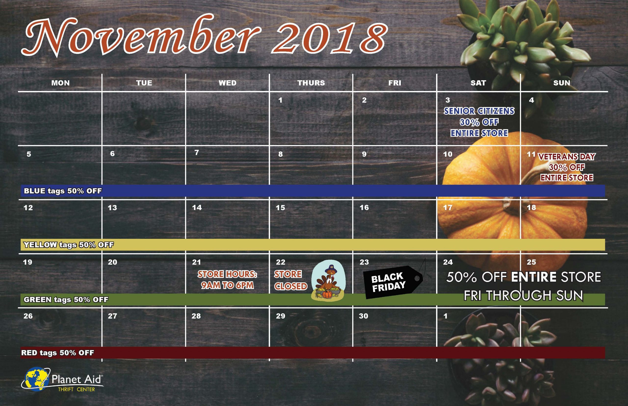 November Sales Calendar Planet Aid Inc