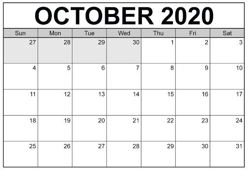 October 2020 Calendar With Festivals And Holidays Free
