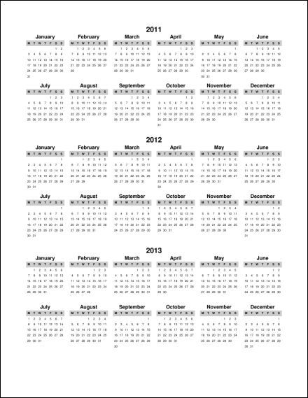 Print 2012 Calendar Single Page Annual 2012 Calendar