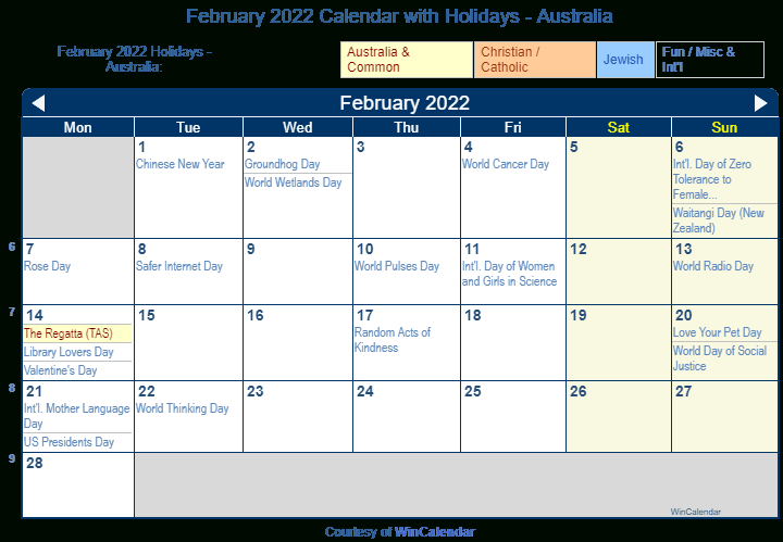 Print Friendly February 2022 Australia Calendar For Printing