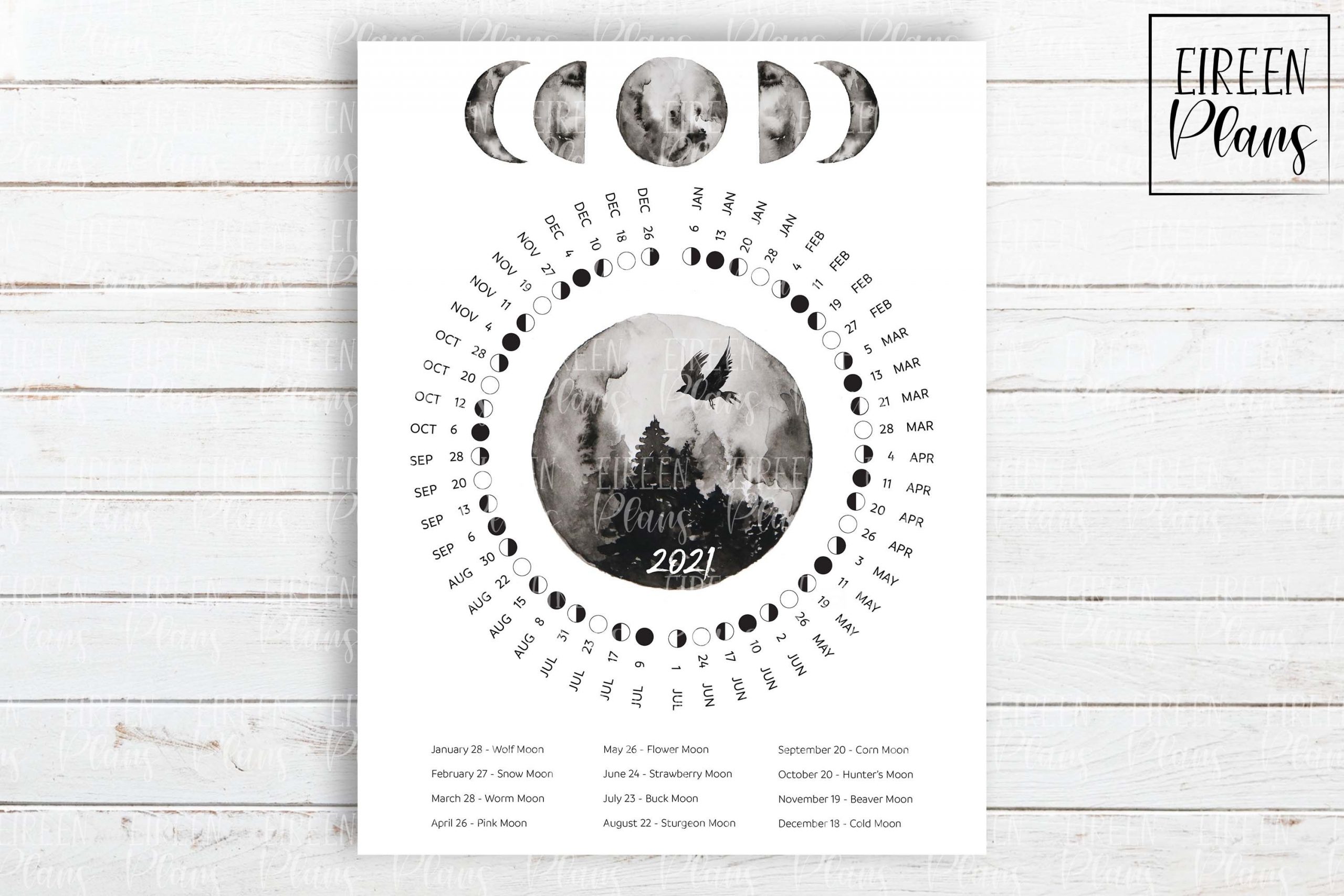 Printable 2021 Moon Phases Calendar With Full Moon Names