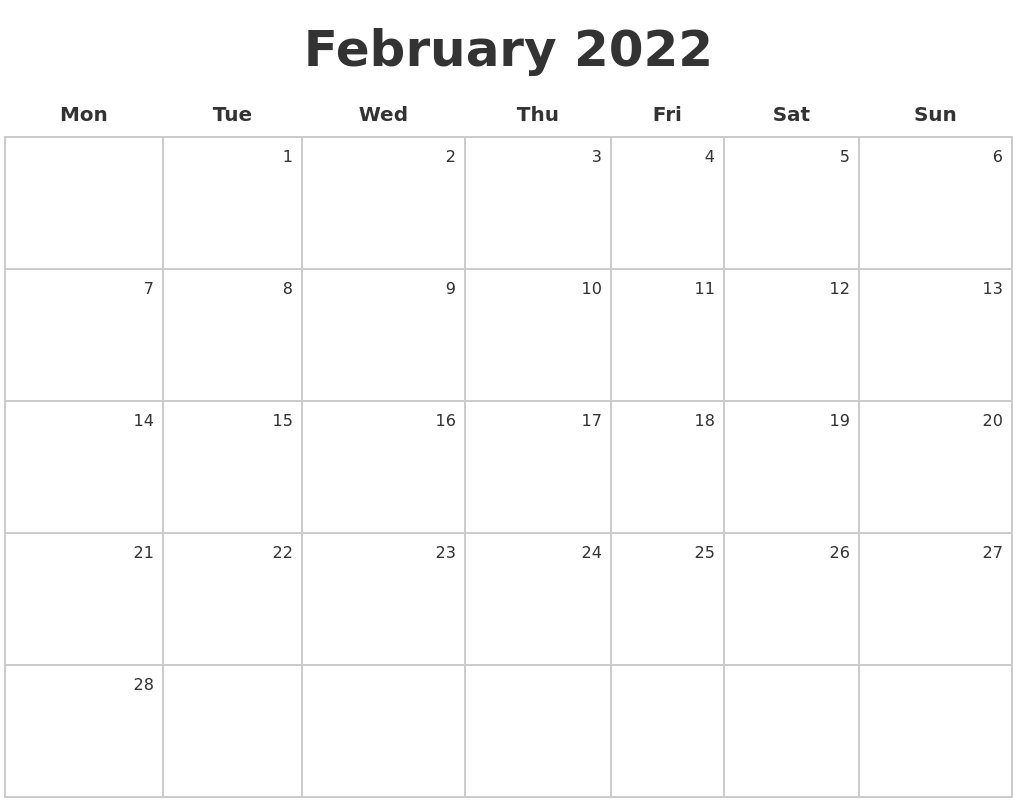 Printable 2022 Calendar Monday Start Printable Calendar 2021