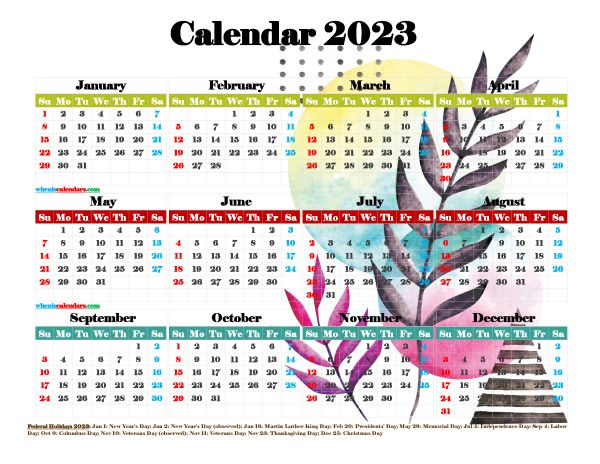 Printable 2023 Yearly Calendar With Holidays Premium