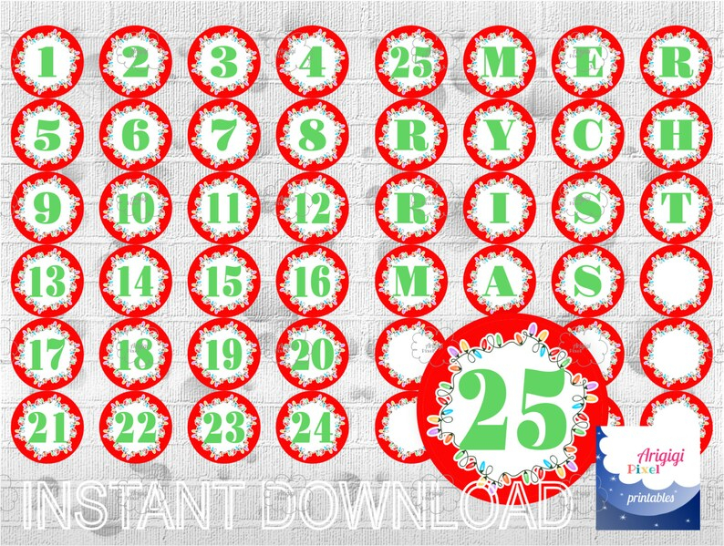 Printable Advent Calendar Countdown Christmas Red Circle Etsy
