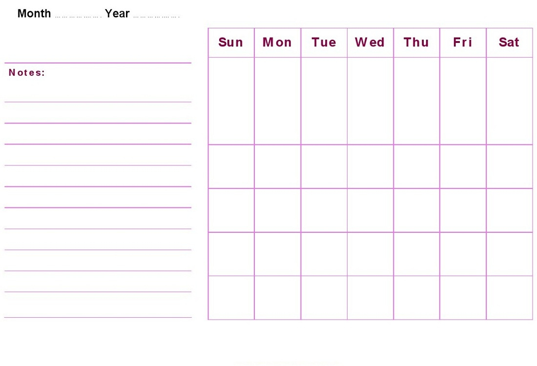 Printable Blank Monthly Calendar Activity Shelter