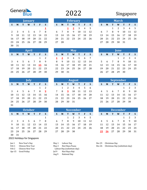 Printable Calendar 2022 Singapore 1
