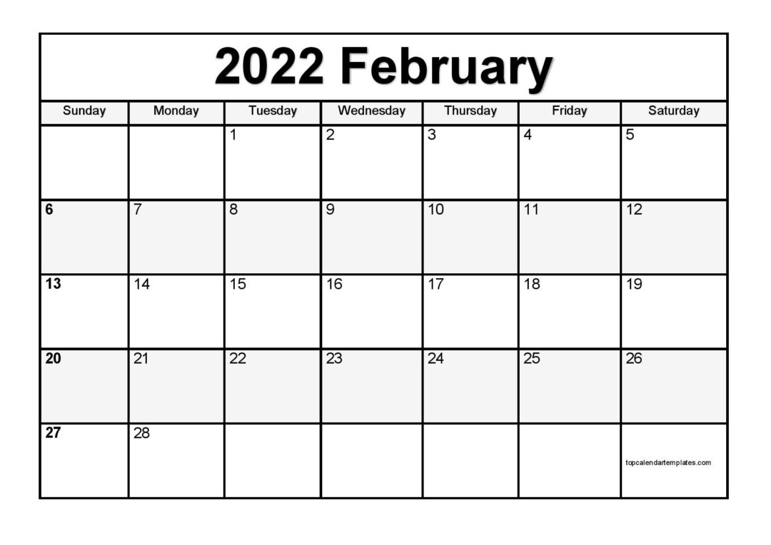 Printable Calendar February 2022 Templates Pdf Word Excel 1